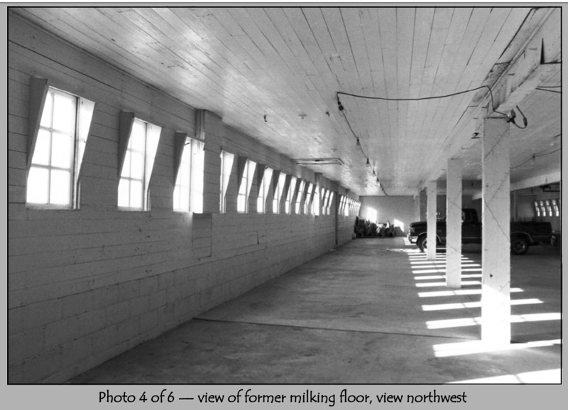 The milking floor in 2001. It has since been renovated and is used today as a dining space for weddings and private events. This picture has been modified from its PDF format.