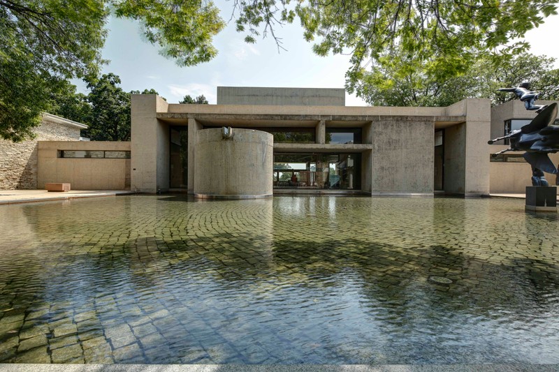 I.M. Pei's addition with a reflection pool adjacent to it.