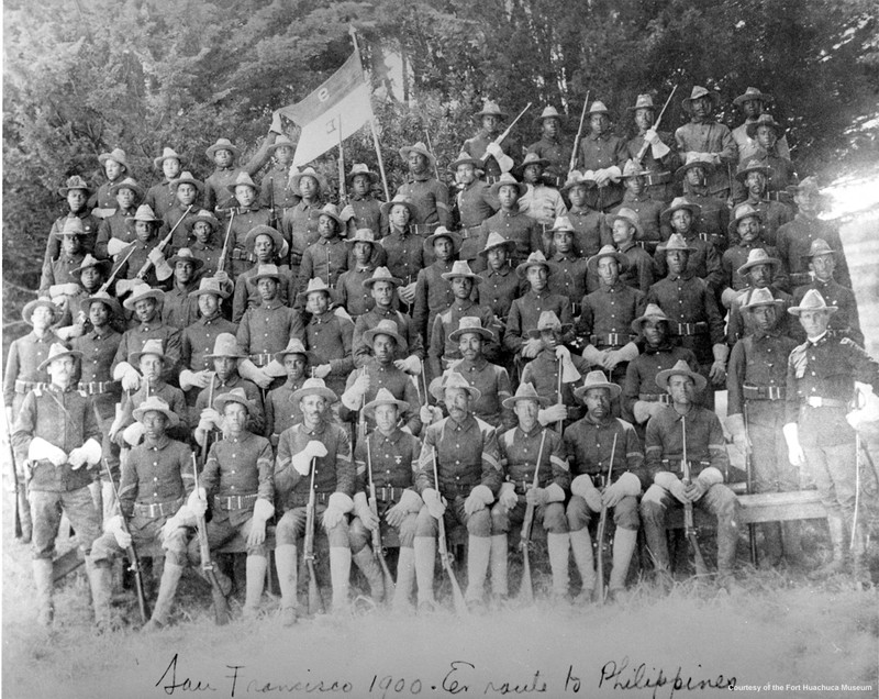 9th and 10th Calvary "Buffalo Soldiers" pose at the Presidio