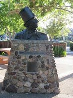 Hans Christian Anderson Statue in town-square park in Solvang