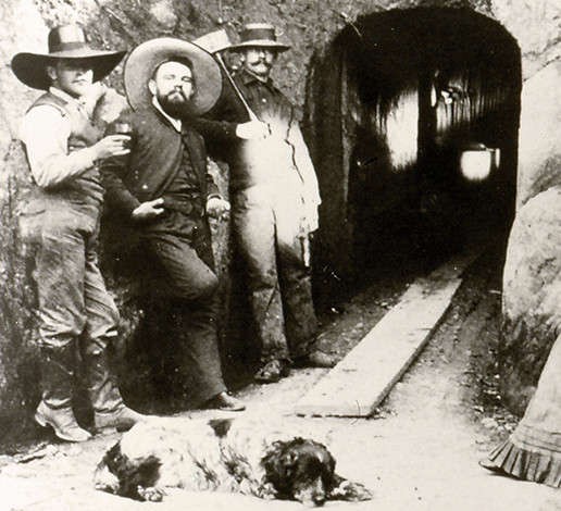 Jacob Schram and a team of Chinese laborers dig caves into Diamond Mountain for wine aging and storage.