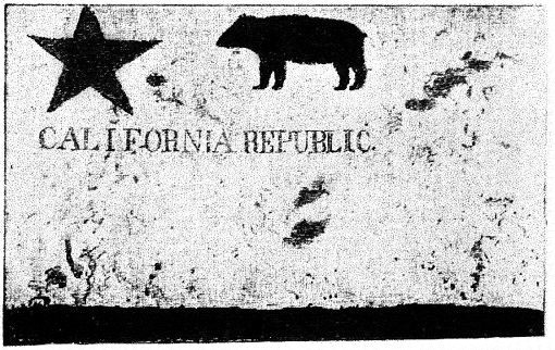 Replica of Bear Flag. Original destroyed in 1906 San Francisco earthquake and fire