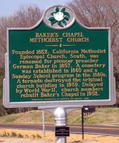 A historical marker located outside the church