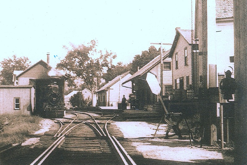 This undated photograph shows the Depot on the right, in about the middle of the photo.  Just beyond the Depot is the freight house. 