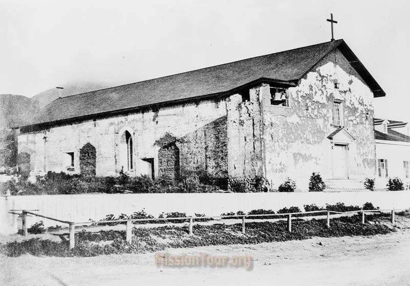 Mission San Jose in early 1860s, before the devastating earthquake that destroyed the original adobe chapel. It would be over a century before the present-day replica was constructed.