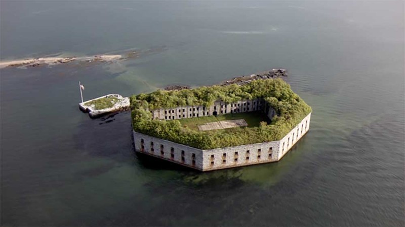 Aerial view of Fort Gorges