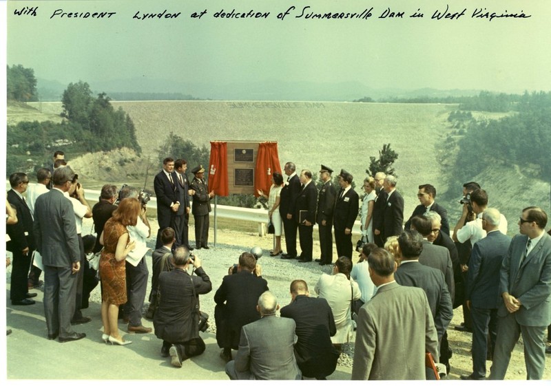 Dedication ceremony attended by President Johnson, Sen. Byrd, Sen. Randolph, and the rest of West Virginia's congressional delegation.