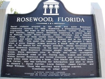 Rosewood historical marker sign.