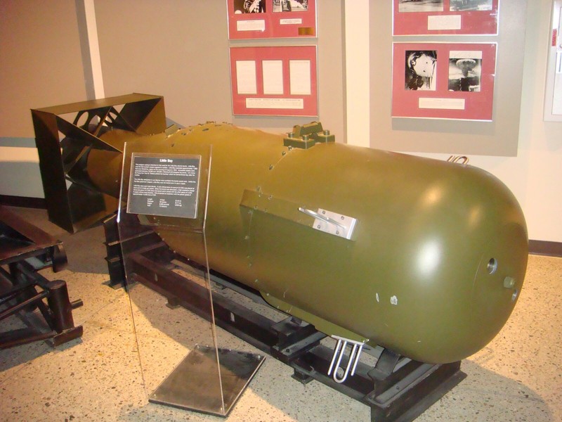 This replica of the Little Boy atomic bomb is displayed at the museum. Photo Credit: https://commons.m.wikimedia.org/wiki/File:Little_Boy,_National_Museum_of_Nuclear_Science_%26_History...