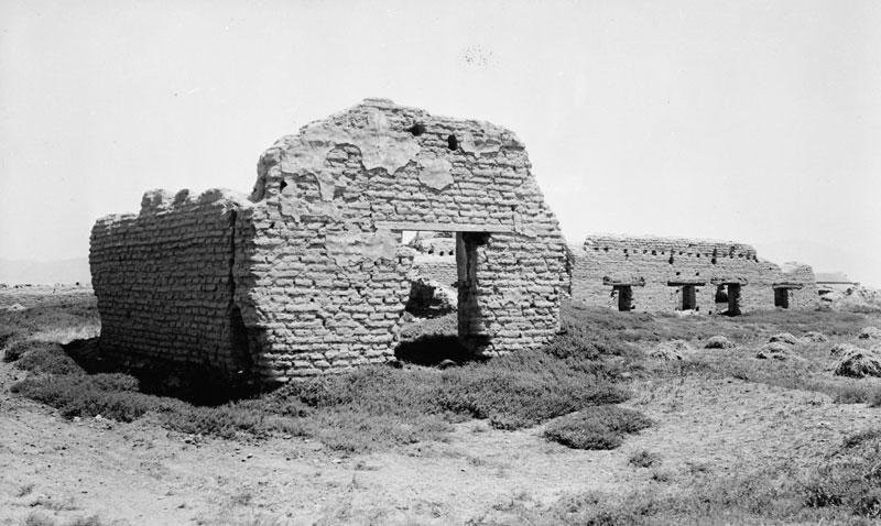 Ruins of the church in 1898. Without care and upkeep, adobe walls crumble quickly when exposed to the ravages of time and weather.