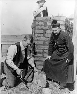 Harry Downie working at the Carmel Mission in 1939. He was instrumental in restoring a number of missions, but is particularly reverenced for his work at Carmel. Soledad Mission would be one of his last.