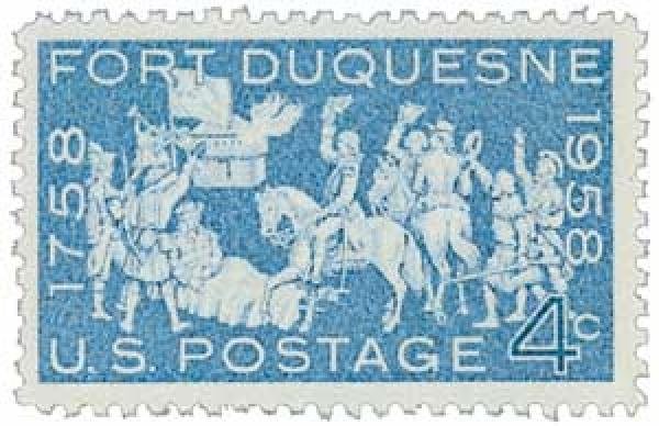 In 1958, the Fort Duquesne stamp was released in Pittsburgh. This marked 200 years after the fort was burned and abandoned by the French at the juncture of the three rivers.