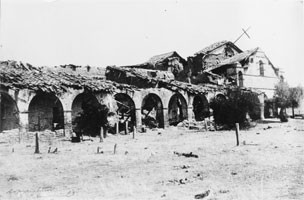 Ruins of San Antonio de Padua in 1883. By mission's final priest of the 19th century died that year, and only two Native Americans remained living on the site.