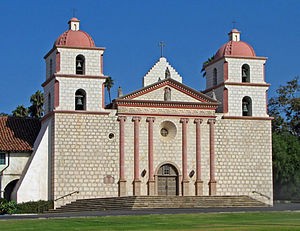 Mission Santa Barbara church as it stands today. The mission is the only one possessing two belltowers, though original plans called for only one.