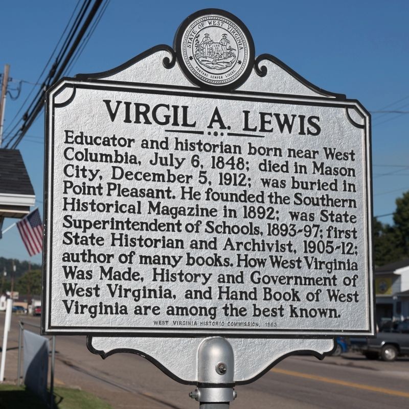 WV historical marker nearby at the intersection with 2nd Street