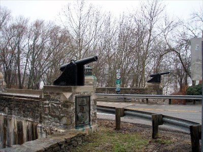 The ornamental cannon at the end of the bridge. If you look closely, you will also see a depiction of U.S. Grant.