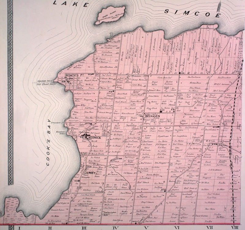 A map of the Township of Gwillimbury North. This is the township that Ethalinda Lewis and her husband settled. In 1971 North Gwilimbury merged with neighbouring Georgina and is now known as the Town of Georgina. It is unknown if Mrs. Lewis stayed in the township for the remainder of her life.