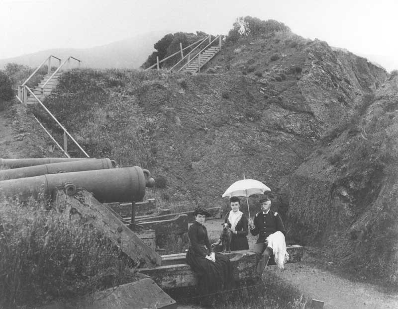 undated Civil War-era photos of officer with women at Stuart Point Battery