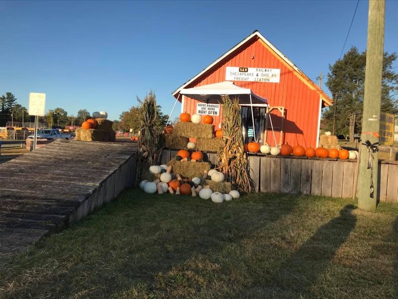 The restored station, operating as Depot Produce & More, decorated for Halloween in October 2017.