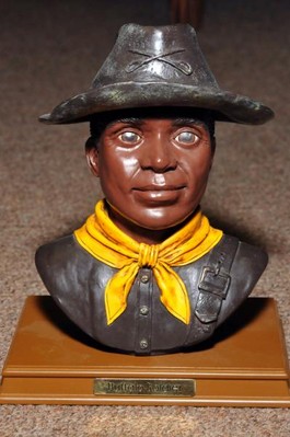 This picture is of the mannequin of a Buffalo Soldier.  The Buffalo Soldiers were responsible for protecting the Western frontier and also building and establishing roads and forts. 