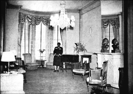 Mary McLeod Bethune in building's parlor, 1945, courtesy of National Park Service (reproduced under Fair Use)