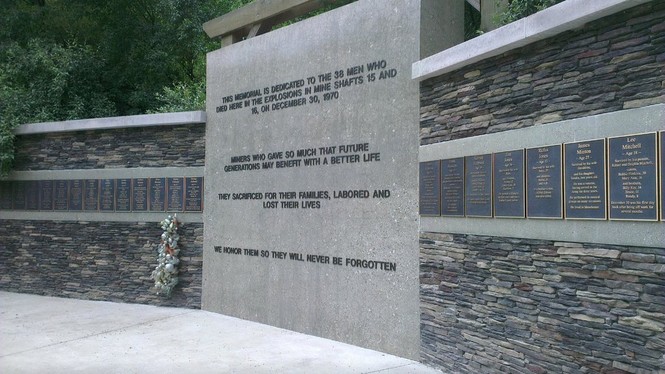 The Names of the Miners Who Died Line the Memorial 