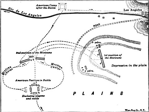 Though referred to as the Battle of San Gabriel map, this sketch outlines troops movements for both sites in La Mesa soon after the Battle of San Gabriel.