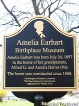 Amelia Earhart plaque outside of the Amelia Earhart Birthplace Museum