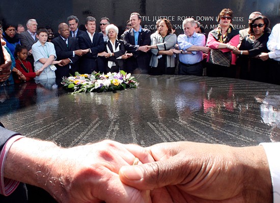 The memorial is located across the street from the Southern Poverty Law Center's office building in Montgomery, Alabama.