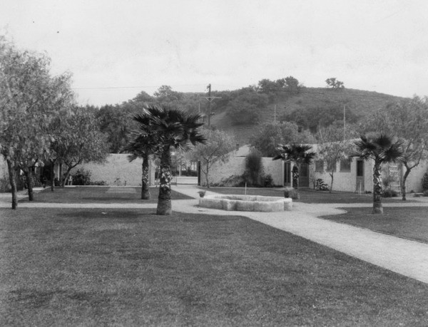 Campo de Cahuenga in 1928 after being rebuilt near original adobe location. This reconstructed site sits as a recreation of the adobe and museum to the treaty signing and history of the area. 