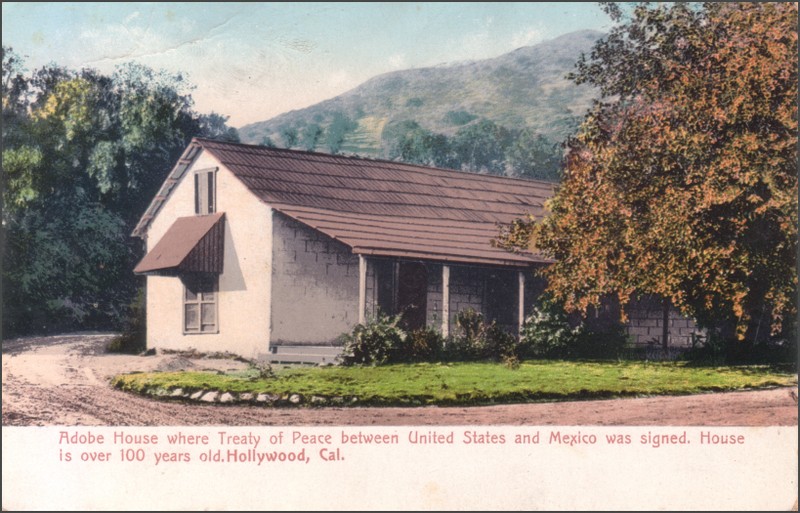 Early 1900s colored postcard showing the original adobe