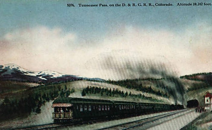 Postcard image of D&RGW train at Tennessee Pass, Colorado, circa 1910s-1920s (HHT Co.)