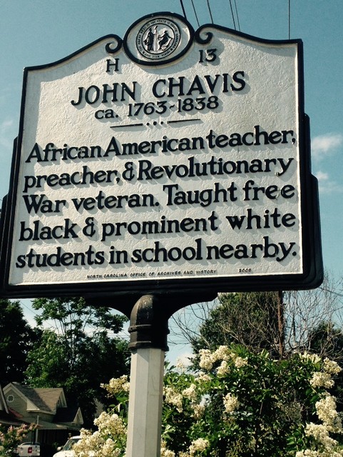 Nearby historic marker noting the importance of John Chavis, the namesake of the park. 