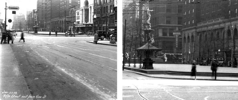 This is a photo taken in 1928 showing the fountain in the background.