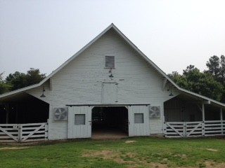 The Oak View Barn held livestock including mules and horses. It was built around 1900 and then the two wings were added in the 1940s. Today the barn houses livestock and is used for educational programs.