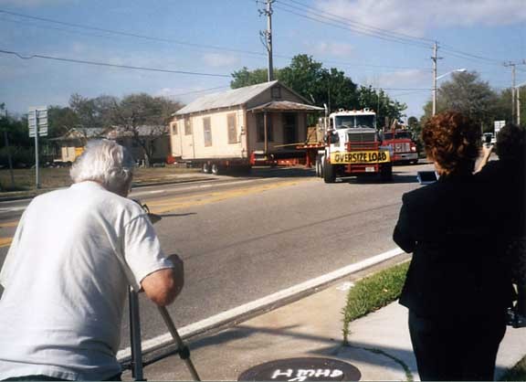 The Gibson Houses being moved to their new location.