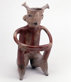 This image is of an artifact from the Pre Columbian era. It is located at the Bowers Museum.