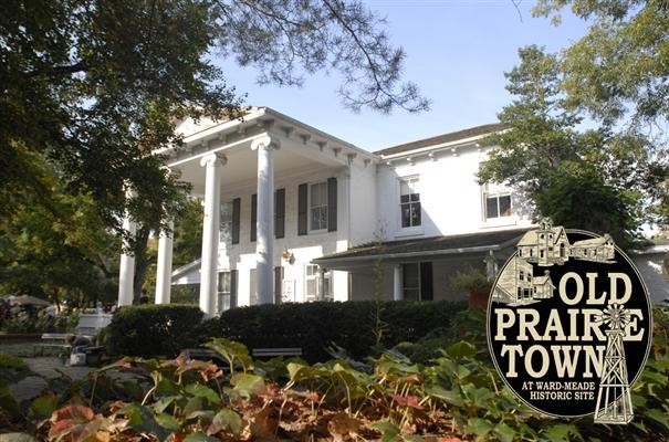 Old Prairie Town includes a variety of historic buildings that were moved to this location to create a historic park. Pictured here is the Ward-Meade House which was built at this location in the 1870s.