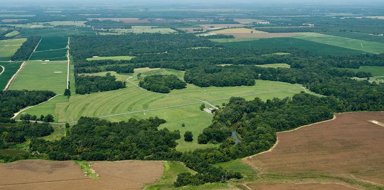 Aerial view of Poverty Point, with the concentric rings clearly visible
