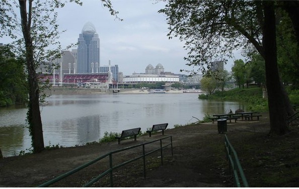 The park has benches to sit and view the beautiful scenery.