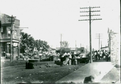 This photo was taken on Saturday August 19, 1911, after a fire destroyed much of the downtown area of Krebs.