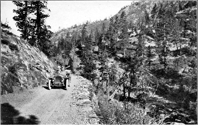 Traveling along the Lincoln Highway in earlier times.  Hey, where's the guardrail?