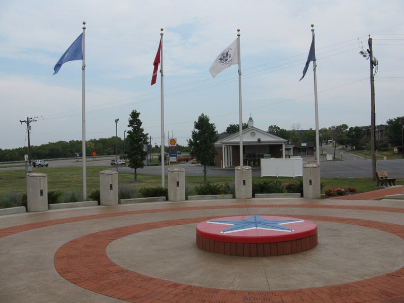 Here is a view of the Vietnam Veterans Memorial located in Monroe, Ohio. These flags are dedicated to the branches of the United States military and the local men who served in Vietnam.