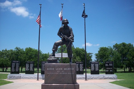 This statue of Audie Murphy is located adjacent to the museum.