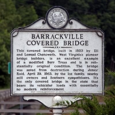 This historical sign was placed near the bridge in 1971. Image obtained from the Historical Marker Database. 