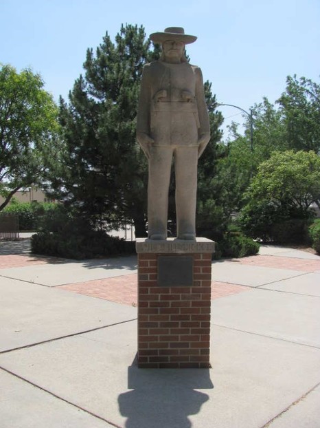 The statue of James Butler “Wild Bill” Hickok stands on the corner of 10th and Main street in Hays, Kansas. Put up by Emprise Bank, it stands in the middle of Hays, giving itself a pertinent place in the view of the town.