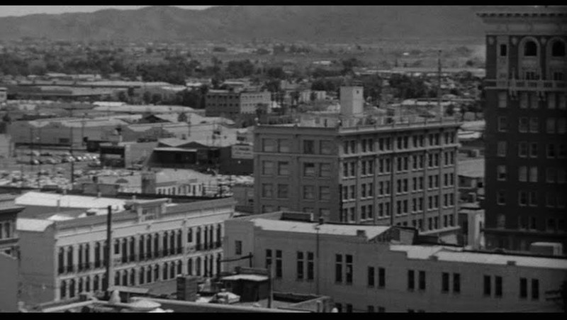 The Heard Building making its debut in the first few seconds of the 1960 Hitchcock thriller, Pyscho.