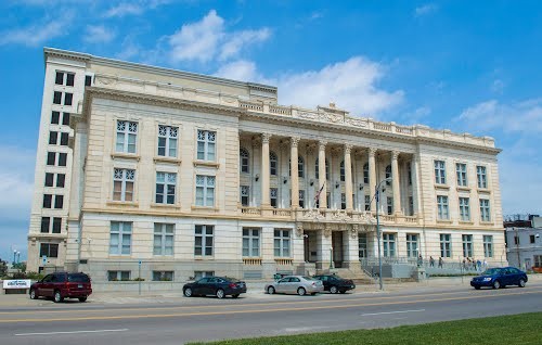 Outside view of Memorial Hall, showcasing early 20th century French Renaissance style architecture