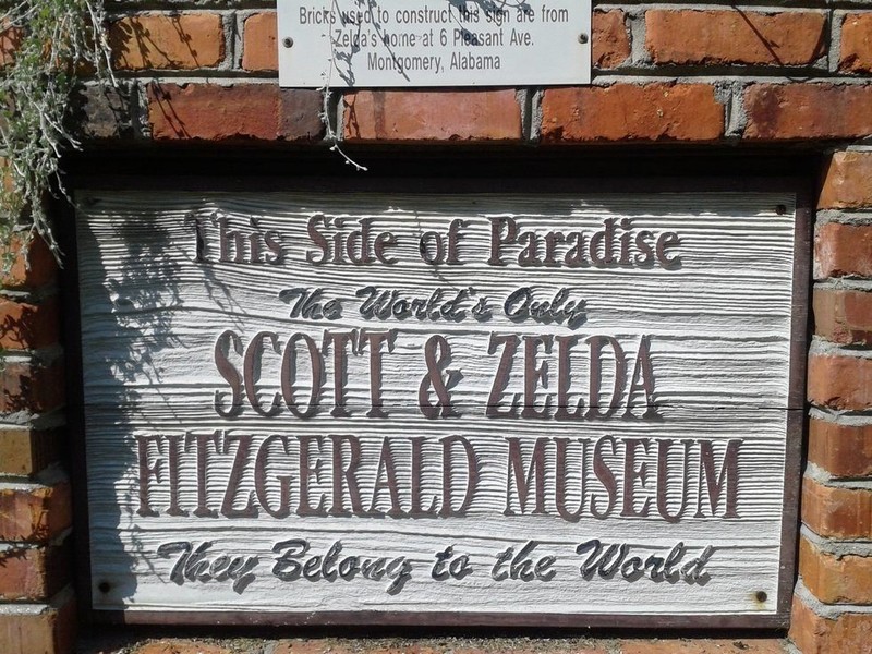 Official 'Welcome' Sign of The Fitzgerald Museum, made out of bricks from the demolished childhood home of Zelda. It features the title of F. Scott Fitzgerald's first novel, This Side of Paradise. Photo Courtesy: Gregory T. Janetka / Atlas Obscura