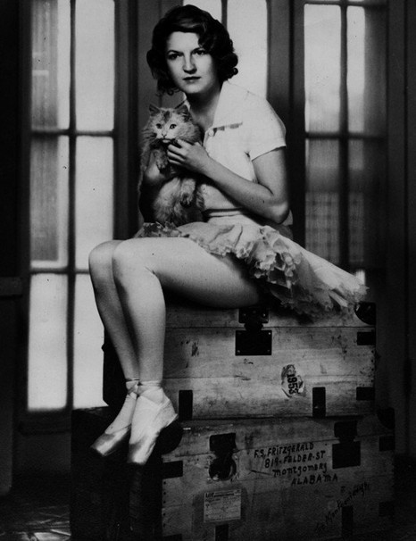 Portrait of Zelda Fitzgerald and cat, taken in their Montgomery home. 